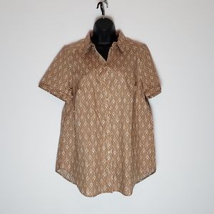 Roman's Tan/White Short Sleeve Button Down Shirt